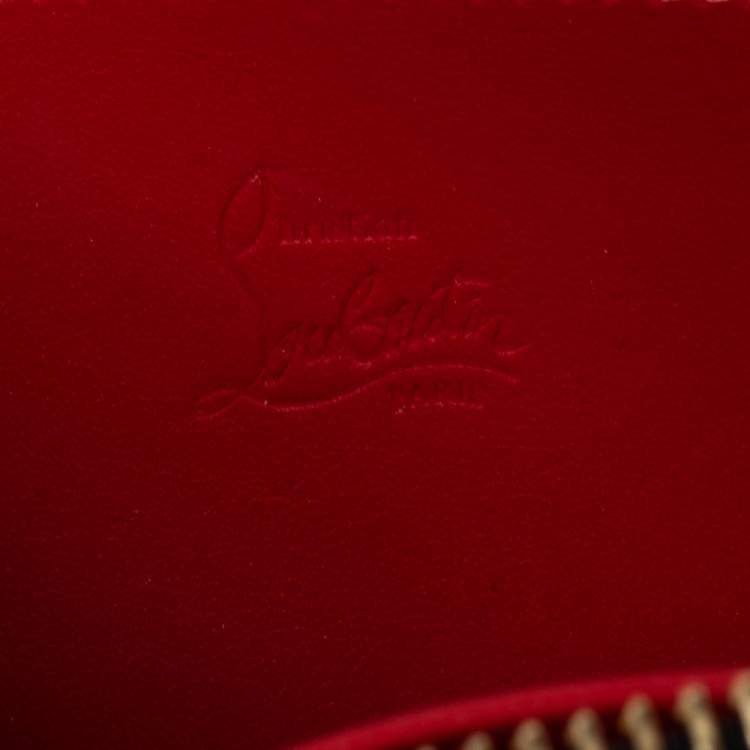 Pre Owned Christian Louboutin Beige/Brown Leopard Print Patent Leather Spikes Panettone Zip Around Wallet