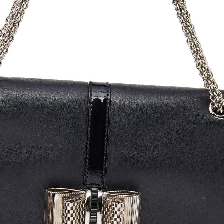 Pre Owned Christian Louboutin Black Leather And Patent Leather Sweet Charity Shoulder Bag