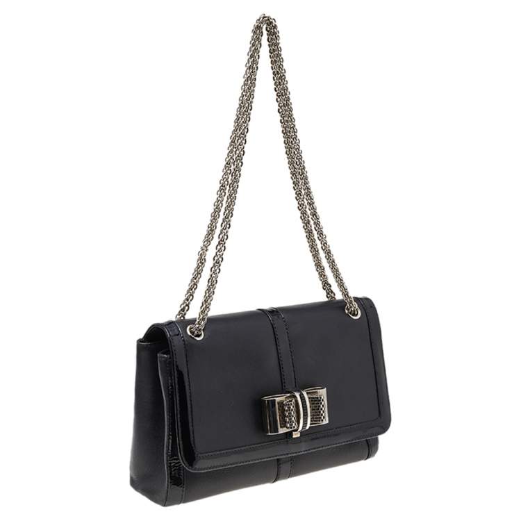 Pre Owned Christian Louboutin Black Leather And Patent Leather Sweet Charity Shoulder Bag