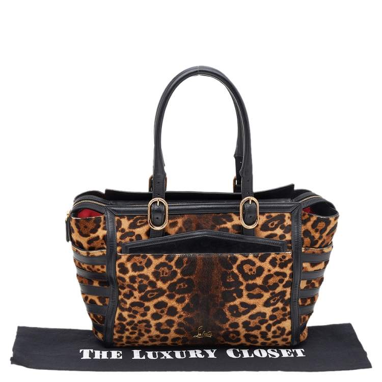 Pre Owned Christian Louboutin Brown/Black Leopard Print Calf Hair and Leather Satchel