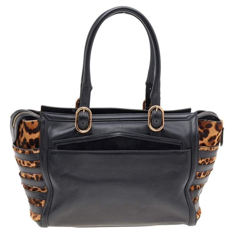 Pre Owned Christian Louboutin Brown/Black Leopard Print Calf Hair and Leather Satchel
