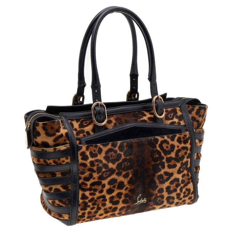 Pre Owned Christian Louboutin Brown/Black Leopard Print Calf Hair and Leather Satchel