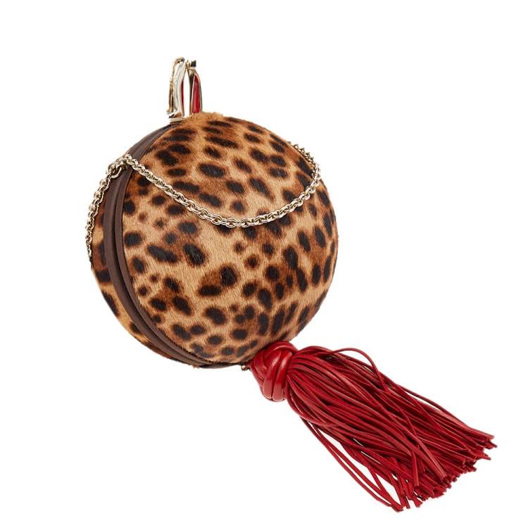 Pre Owned Christian Louboutin Brown Leopard Print Fur And Leather Chain Clutch