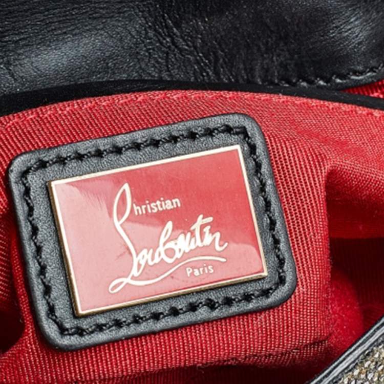 Pre Owned Christian Louboutin Gold/Black Glitter and Leather Mini Spiked Sweet Charity Crossbody Bag