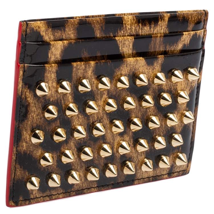 Pre Owned Christian Louboutin Brown Leopard Print Patent Leather Card Holder