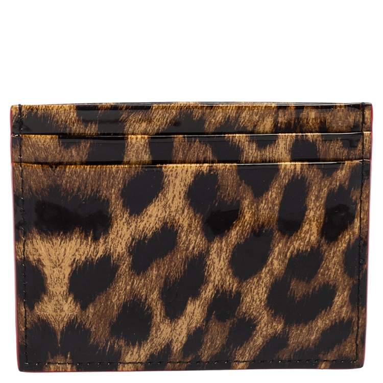 Pre Owned Christian Louboutin Brown Leopard Print Patent Leather Card Holder