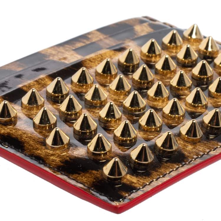 Pre Owned Christian Louboutin Brown Leopard Print Patent Leather Card Holder