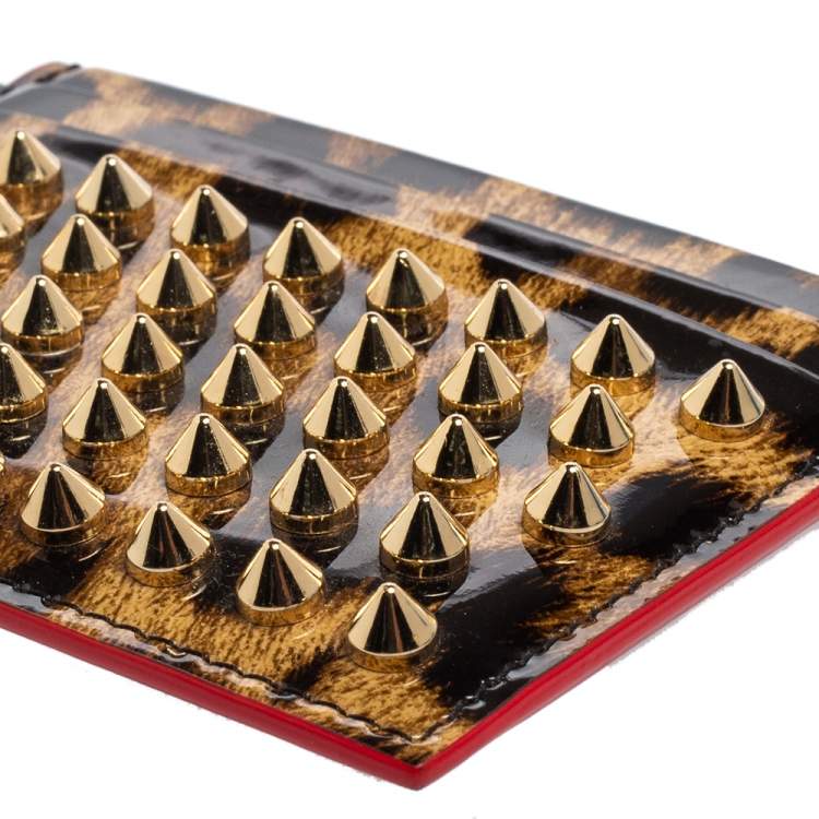 Pre Owned Christian Louboutin Brown Leopard Print Patent Leather Card Holder
