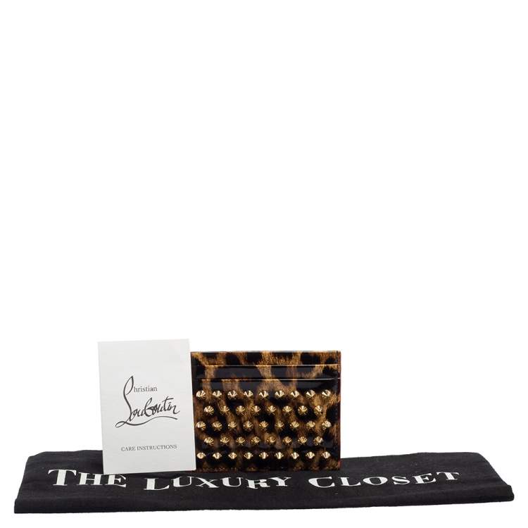 Pre Owned Christian Louboutin Brown Leopard Print Patent Leather Card Holder