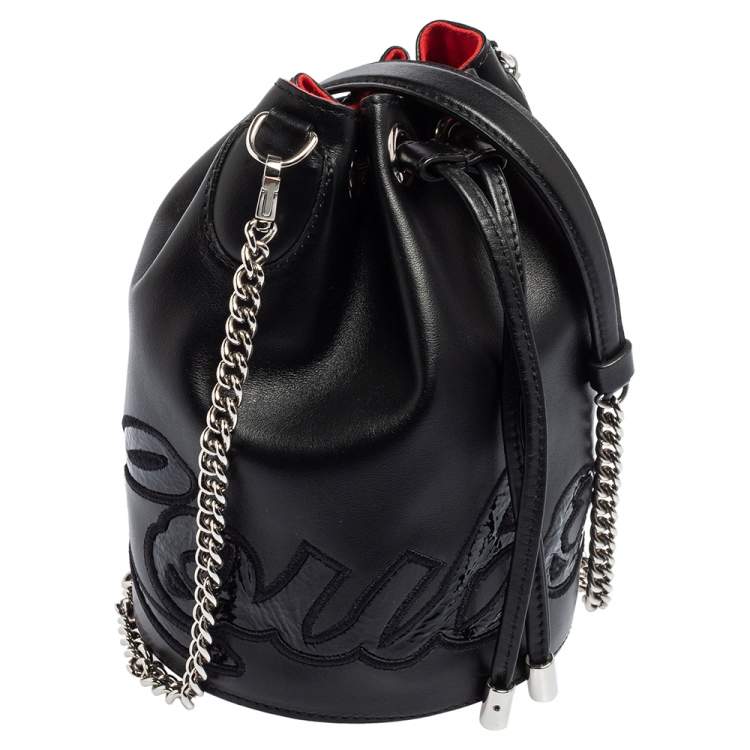 Pre Owned Christian Louboutin Black Leather Marie Jane Bucket Bag