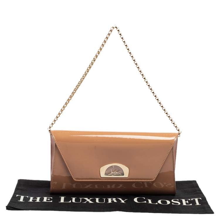 Pre Owned Christian Louboutin Old Rose Patent Leather Vero Dodat Chain Clutch