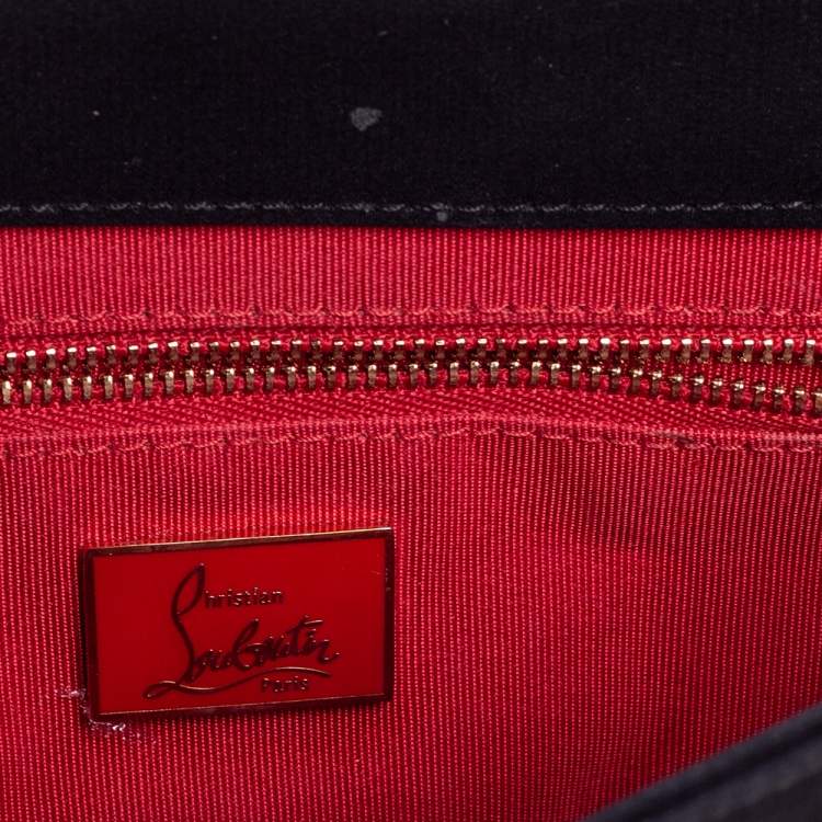Pre Owned Christian Louboutin Black Canvas Letter Patch Riviera Chain Clutch