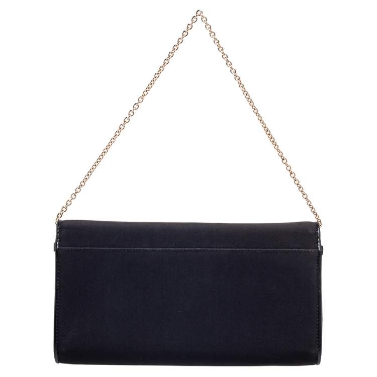Pre Owned Christian Louboutin Black Canvas Letter Patch Riviera Chain Clutch