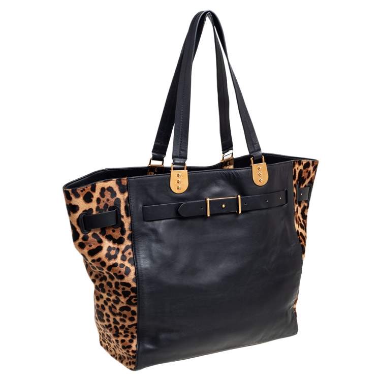 Pre Owned Christian Louboutin Black/Brown Pony Hair And Leather Sybil Shopper Tote