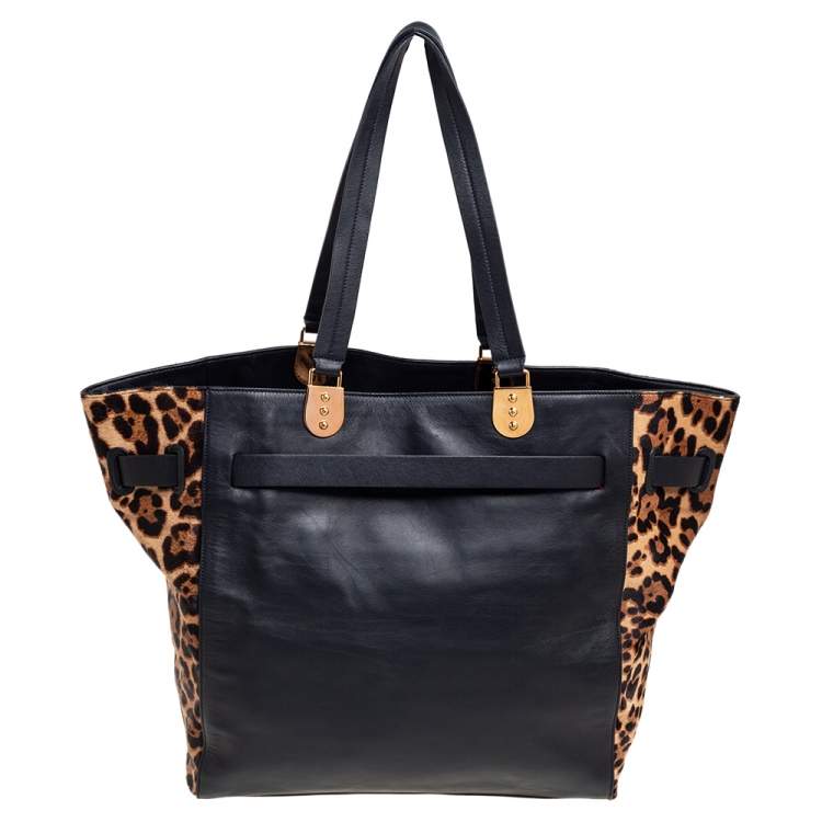 Pre Owned Christian Louboutin Black/Brown Pony Hair And Leather Sybil Shopper Tote