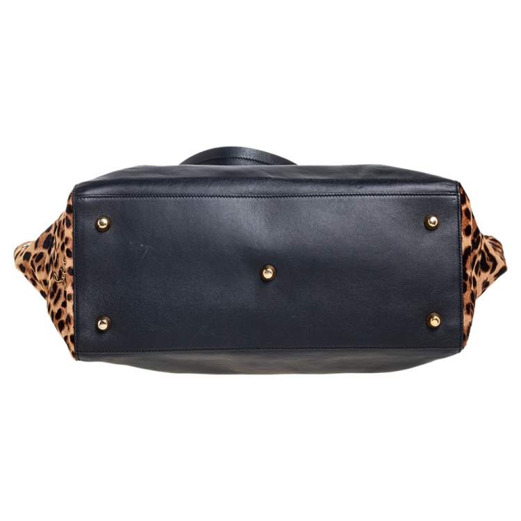 Pre Owned Christian Louboutin Black/Brown Pony Hair And Leather Sybil Shopper Tote