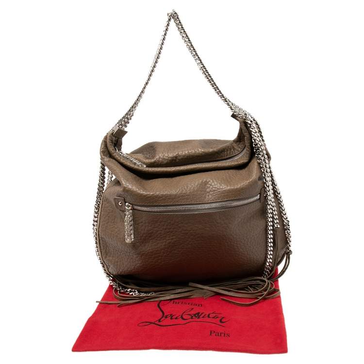 Pre Owned Christian Louboutin Dark Beige Leather Mariana Rider Hobo