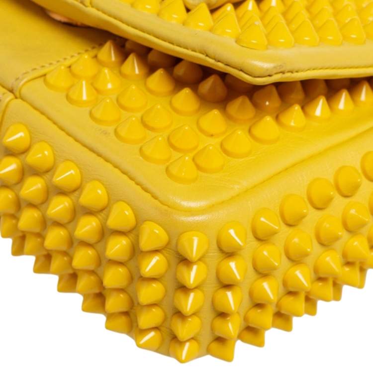 Pre Owned Christian Louboutin Yellow Leather Mini Spiked Sweet Charity Crossbody Bag