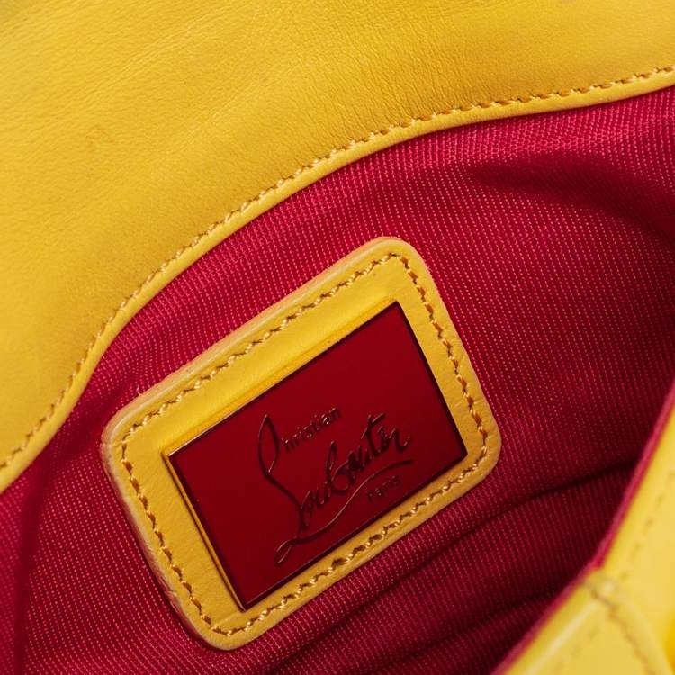 Pre Owned Christian Louboutin Yellow Leather Mini Spiked Sweet Charity Crossbody Bag