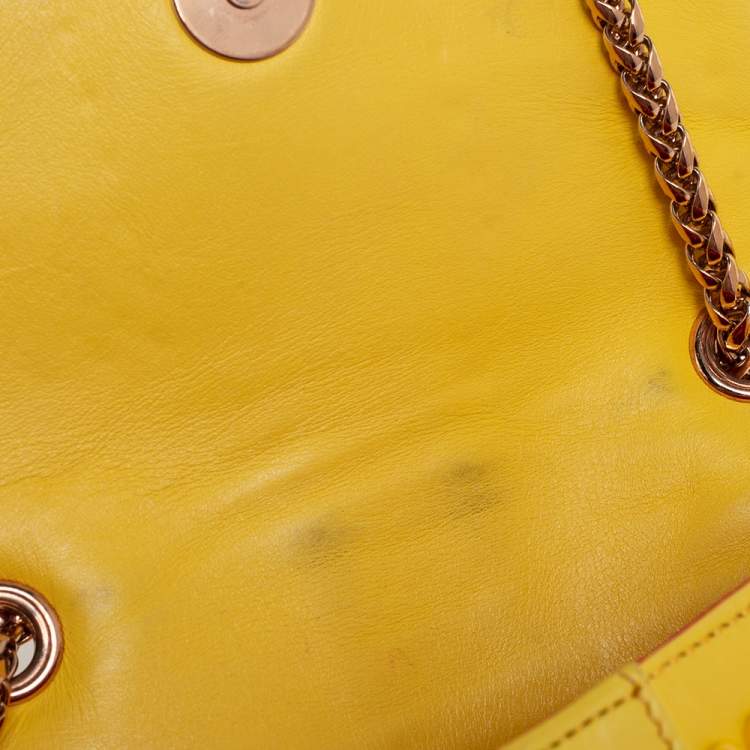 Pre Owned Christian Louboutin Yellow Leather Mini Spiked Sweet Charity Crossbody Bag