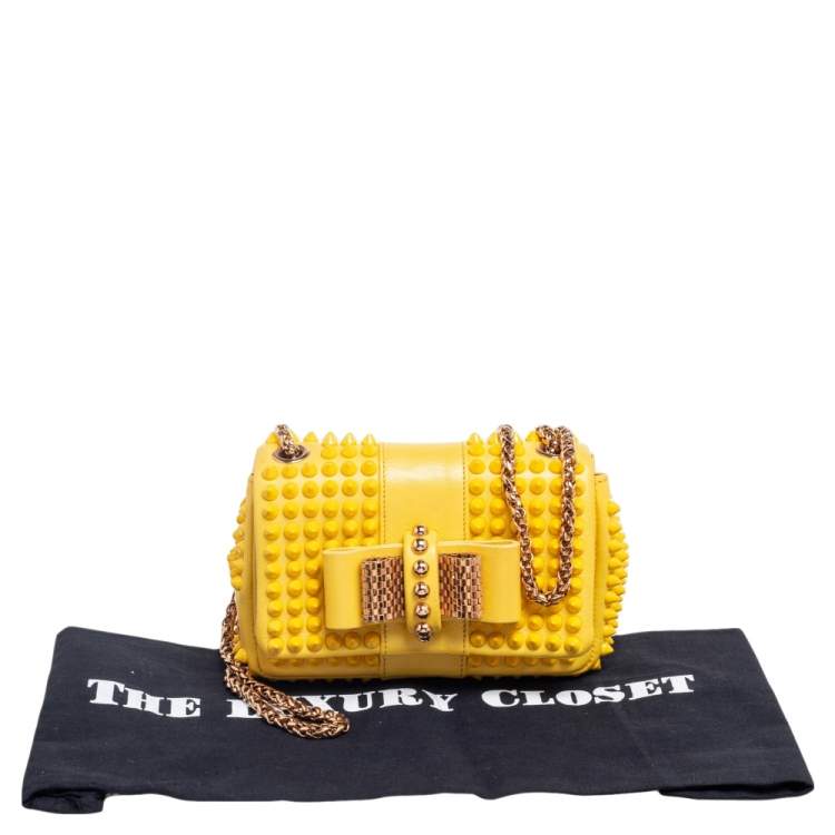 Pre Owned Christian Louboutin Yellow Leather Mini Spiked Sweet Charity Crossbody Bag