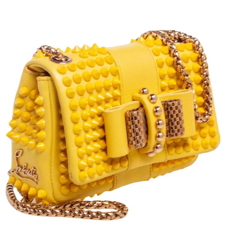 Pre Owned Christian Louboutin Yellow Leather Mini Spiked Sweet Charity Crossbody Bag