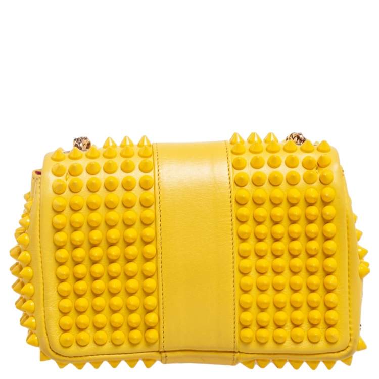 Pre Owned Christian Louboutin Yellow Leather Mini Spiked Sweet Charity Crossbody Bag