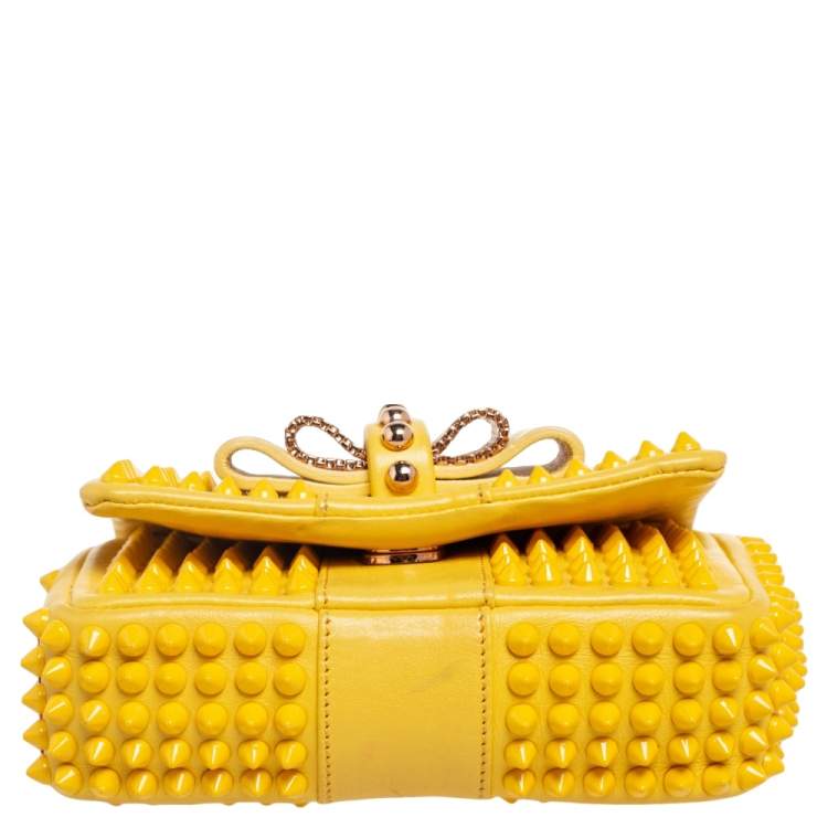 Pre Owned Christian Louboutin Yellow Leather Mini Spiked Sweet Charity Crossbody Bag