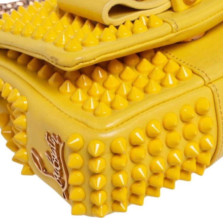 Pre Owned Christian Louboutin Yellow Leather Mini Spiked Sweet Charity Crossbody Bag