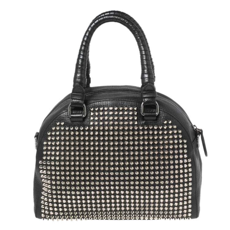 Pre Owned Christian Louboutin Black Leather Studded Panettone Satchel 