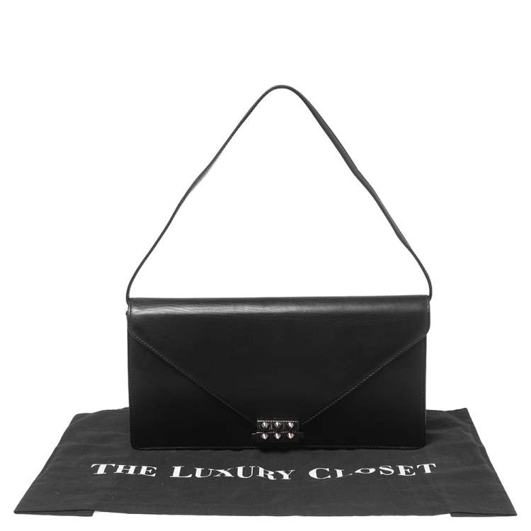 Pre Owned Christian Louboutin Black Leather Studded Flap Clutch