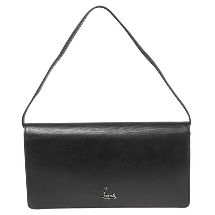 Pre Owned Christian Louboutin Black Leather Studded Flap Clutch
