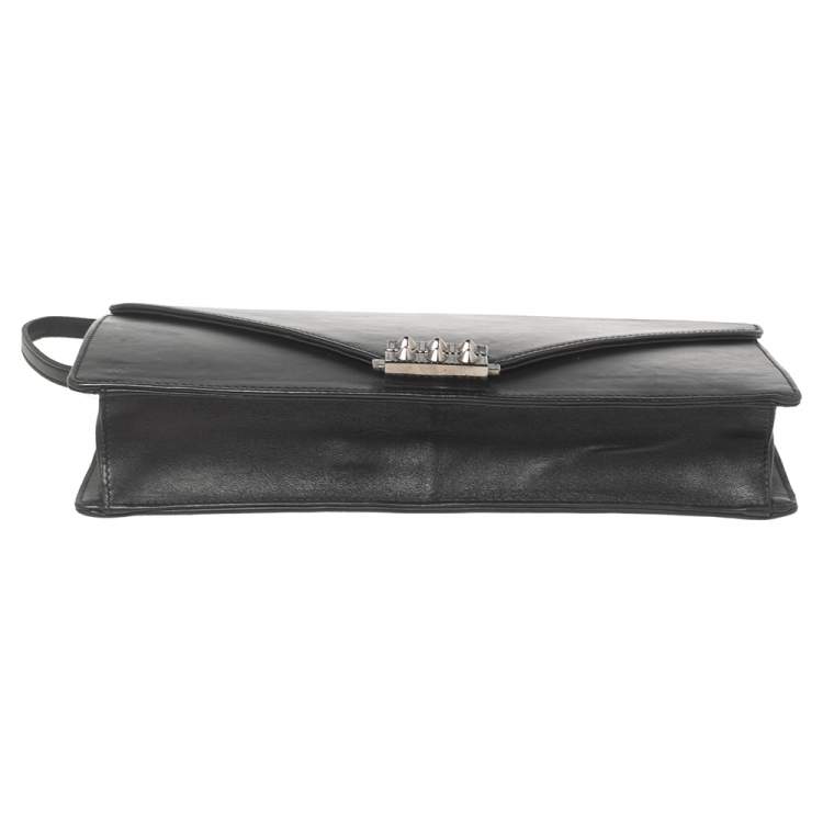 Pre Owned Christian Louboutin Black Leather Studded Flap Clutch