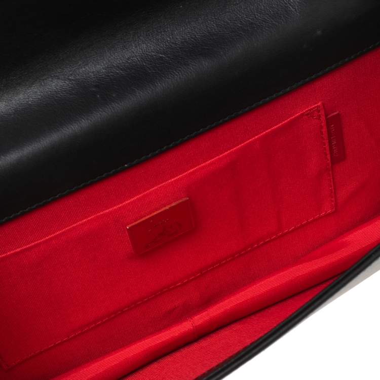 Pre Owned Christian Louboutin Black Leather Studded Flap Clutch