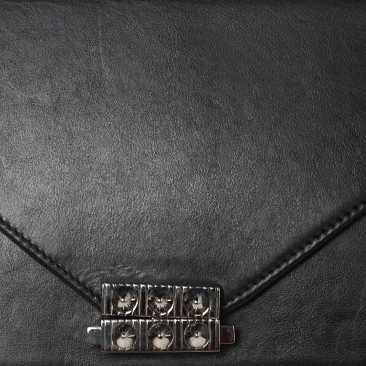Pre Owned Christian Louboutin Black Leather Studded Flap Clutch