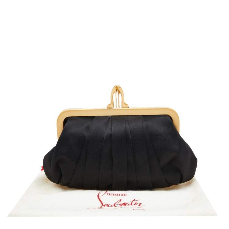 Pre Owned Christian Louboutin Black Satin Loubinight Frame Clutch