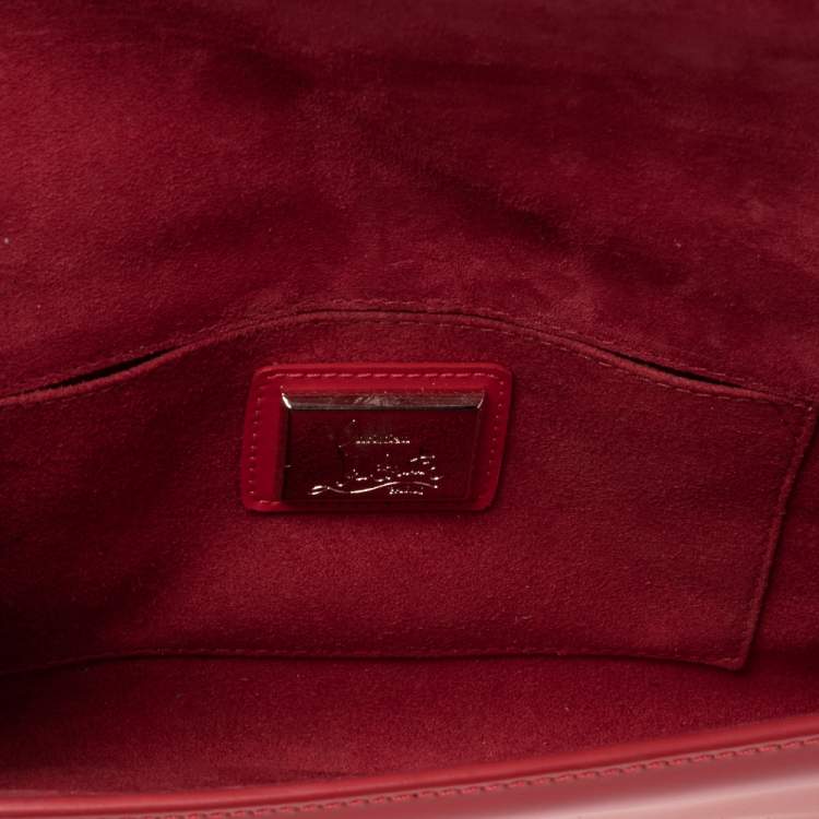 Pre Owned Christian Louboutin Neon Red Patent Leather Vero Dodat Chain Clutch