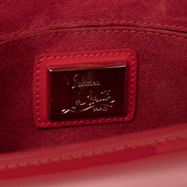 Pre Owned Christian Louboutin Neon Red Patent Leather Vero Dodat Chain Clutch