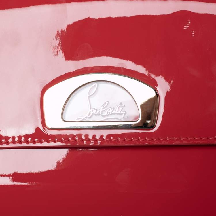 Pre Owned Christian Louboutin Neon Red Patent Leather Vero Dodat Chain Clutch