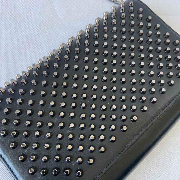 Pre Owned Christian Louboutin Black Leather Studded Small Flap Shoulder Bag