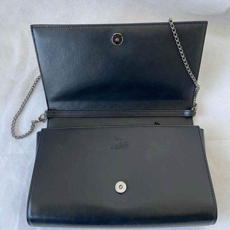 Pre Owned Christian Louboutin Black Leather Studded Small Flap Shoulder Bag