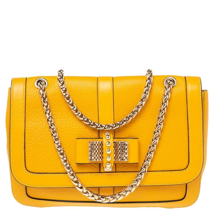 Pre Owned Christian Louboutin Yellow Leather Small Sweet Charity Shoulder Bag