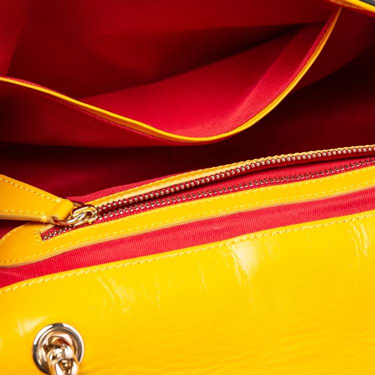 Pre Owned Christian Louboutin Yellow Leather Small Sweet Charity Shoulder Bag