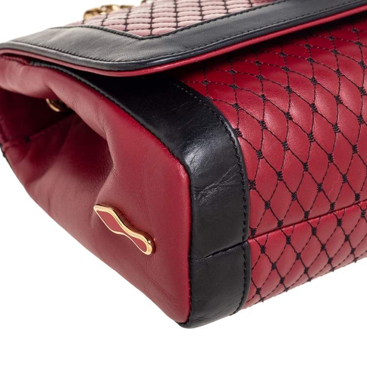 Pre Owned Christian Louboutin Red/Black Leather Sweet Charity Shoulder Bag
