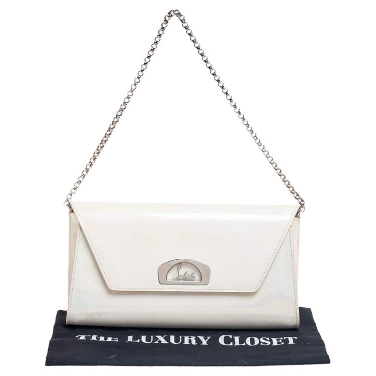 Pre Owned Christian Louboutin Pearl Holographic Patent Leather Vero Dodat Chain Clutch