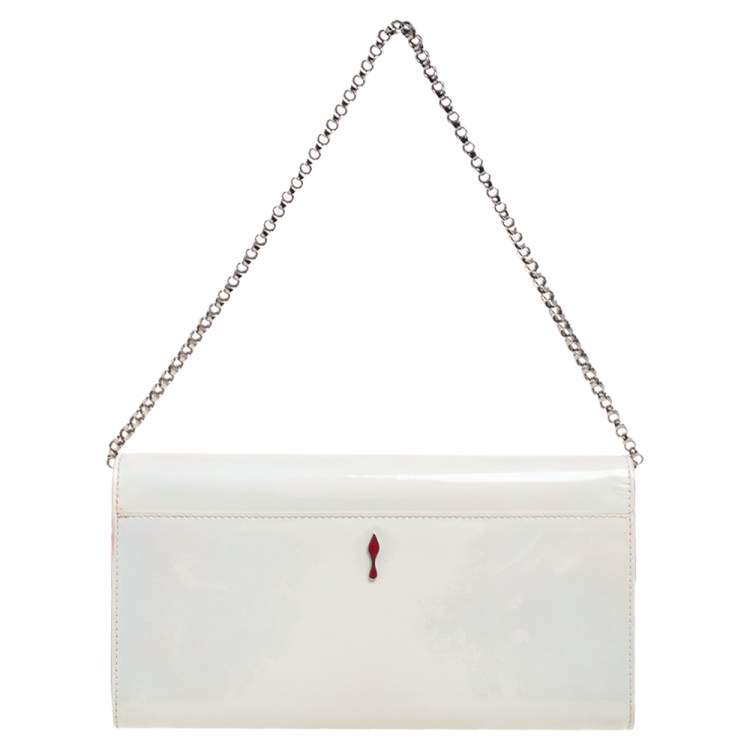 Pre Owned Christian Louboutin Pearl Holographic Patent Leather Vero Dodat Chain Clutch