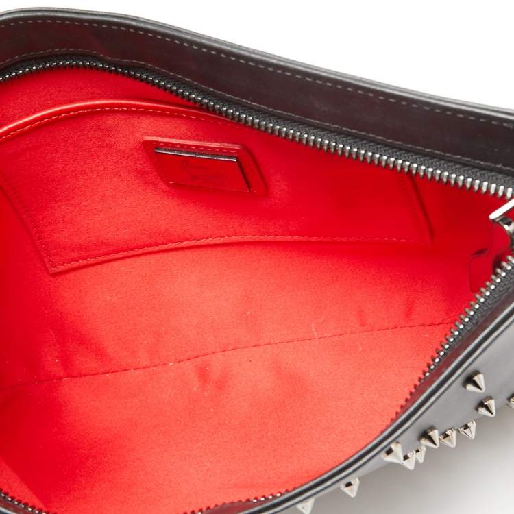 Pre Owned Christian Louboutin Black Leather Spiked Loubiposh Chain Clutch
