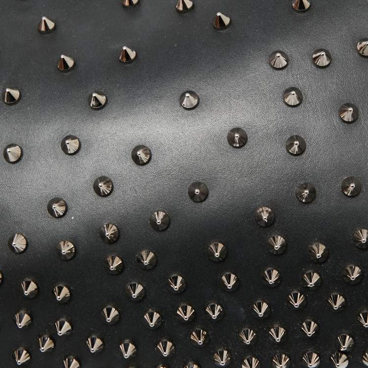 Pre Owned Christian Louboutin Black Leather Spiked Loubiposh Chain Clutch
