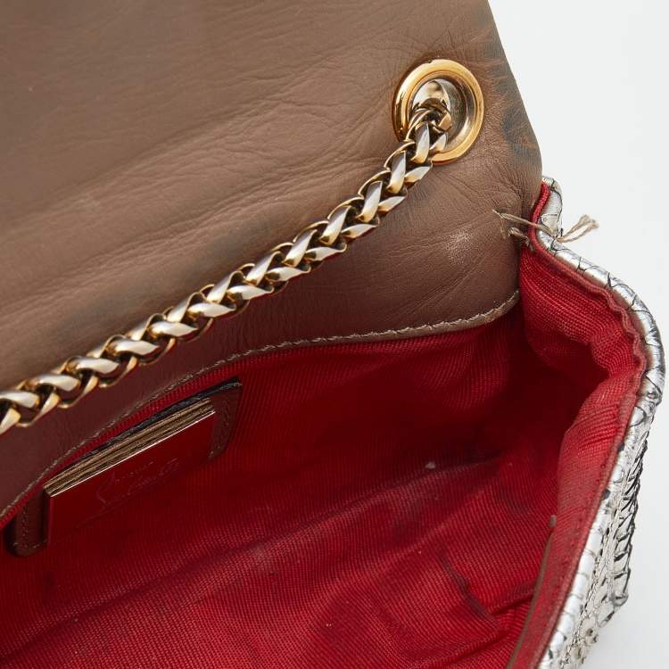 Pre Owned Christian Louboutin Silver Python Mini Sweet Charity Crossbody Bag