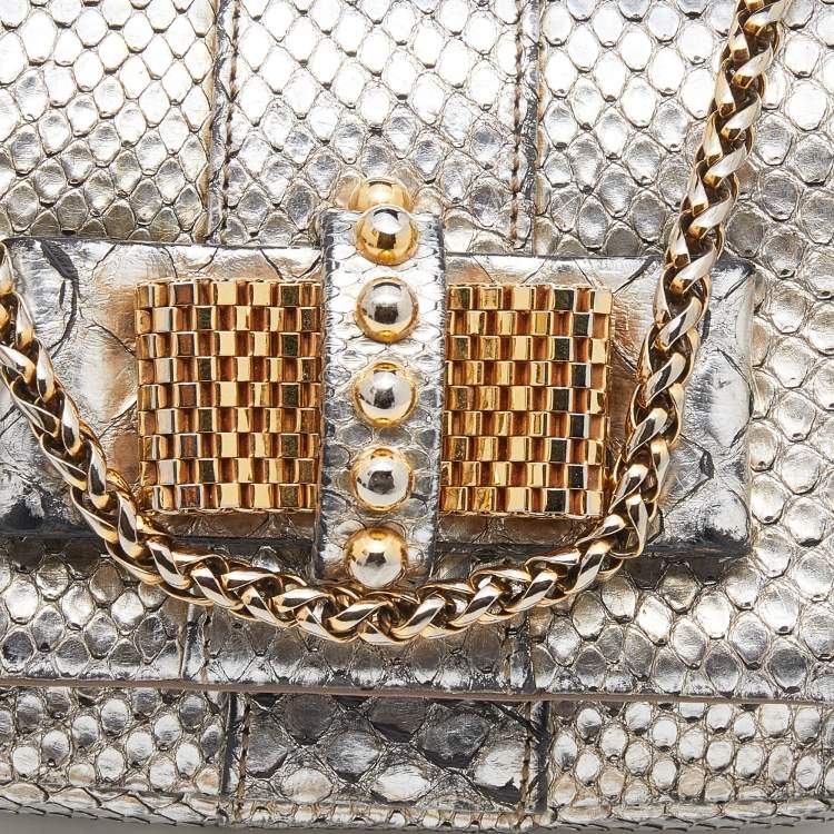 Pre Owned Christian Louboutin Silver Python Mini Sweet Charity Crossbody Bag